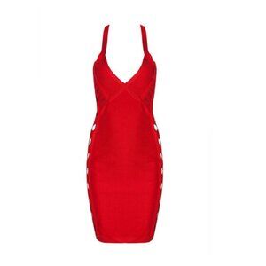 Red Bodycon Crisscross Cut Out Mini Dress Size X-Small